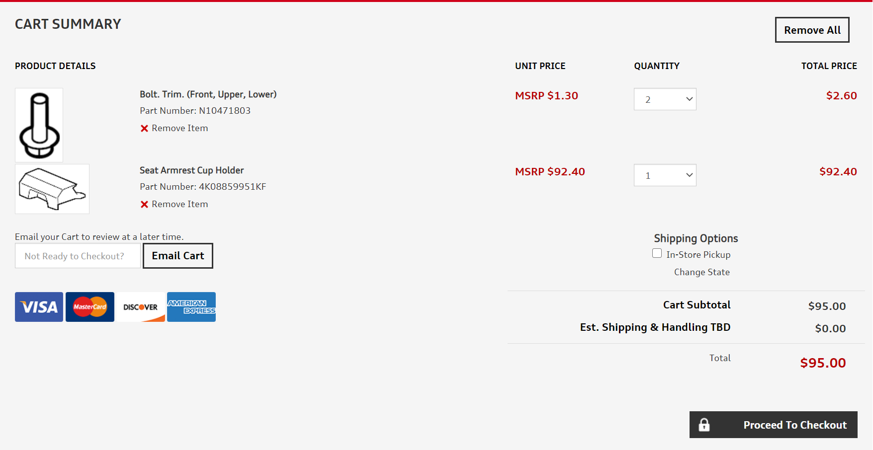AudiUSA Shopping Cart Screenshot
